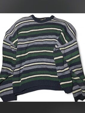 Vintage 90s Exchange Unlimited Striped Knit Sweater Grunge Grandpa Goth L